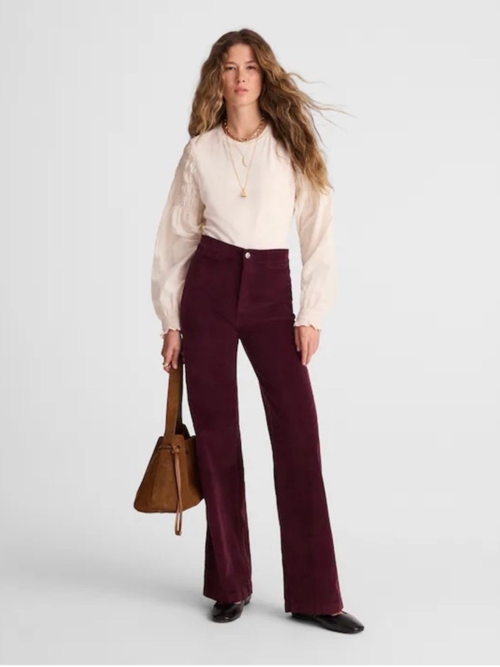 Madewell Women's High-Waist Wide-Leg Corduroy Pants in Deep Burgundy